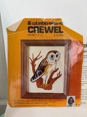 Vintage New Open Box Columbia Minerva Barn Owl Crewel Kit by Erica Wilson